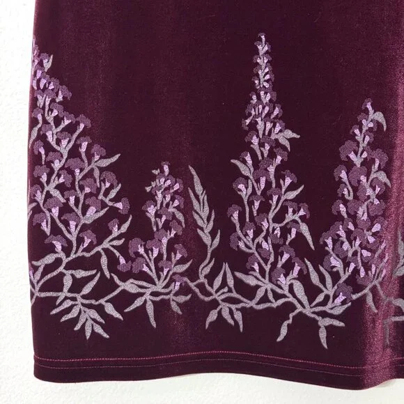 Vtg Y2K Velvet Floral Pencil Skirt Stretch Burgundy Witchy Whimsigoth - Picture 2 of 13
